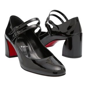 Christian Louboutin Mary Jane 55 black Patent Double-Strap Mary Jane Heels pumps
